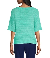 Investments Petite Size Short Sleeve Crew Neck Tape Yarn Top