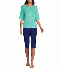 Investments Petite Size Short Sleeve Crew Neck Tape Yarn Top