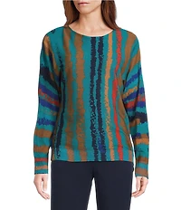 Investments Petite Size Sketchy Stripe Long Sleeve Boat Neck Pullover Sweater
