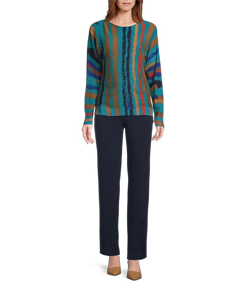 Investments Petite Size Sketchy Stripe Long Sleeve Boat Neck Pullover Sweater