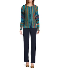 Investments Petite Size Sketchy Stripe Long Sleeve Boat Neck Pullover Sweater