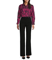 Investments Petite Size Stamped Floral Dolman Long Sleeve Button Front Point Collar Blouse