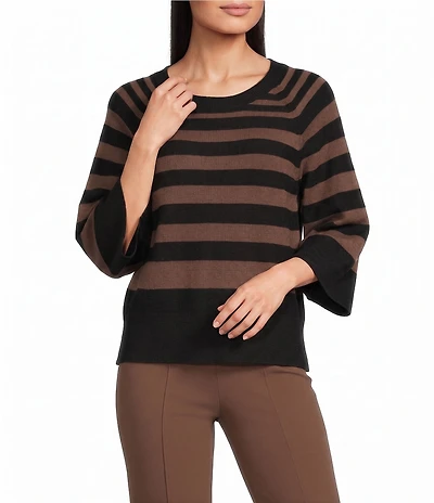 Investments Petite Size Striped Crew Neck 3/4 Dolman Sleeve Sweater