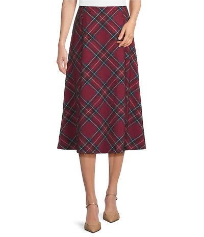 Investments Petite Size Tartan Plaid Pull-On Midi Skirt