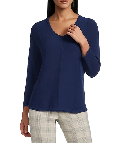 Investments Petite Size Textured 3/4 Sleeve V-Neck Sweater