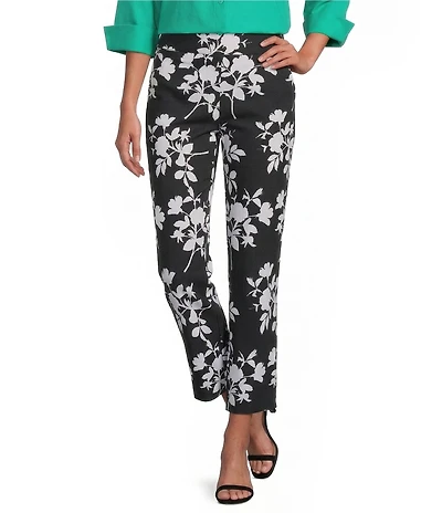 Investments Petite Size the PARK AVE fit Elite Stretch Black Monotone Floral Print Ankle Straight Leg Pants