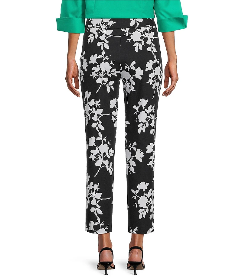 Investments Petite Size the PARK AVE fit Elite Stretch Black Monotone Floral Print Ankle Straight Leg Pants