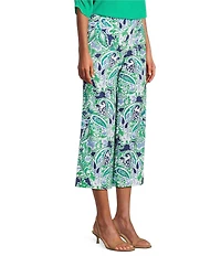 Investments Petite Size the PARK AVE fit Elite Stretch Multi Paisley Delight Print Wide Leg Crop Pants