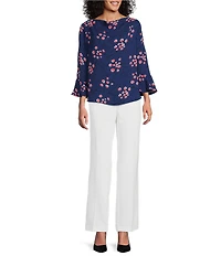 Investments Petite Size the PARK AVE fit Stretch Front Pocketed Tummy Control Straight Leg Pants