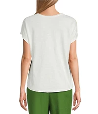 Investments Petite Size Watercolor Multi Short Sleeve Novelty Crew Neck Top