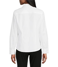 Investments Petite Size White Woven Long Sleeve Point Collar Button Front Top