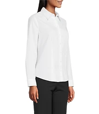 Investments Petite Size White Woven Long Sleeve Point Collar Button Front Top