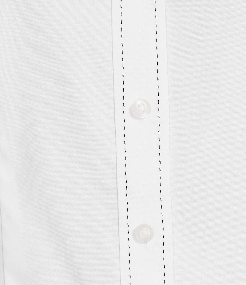 Investments Petite Size White Woven Long Sleeve Point Collar Button Front Top