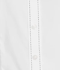 Investments Petite Size White Woven Long Sleeve Point Collar Button Front Top