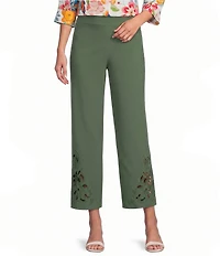 Investments Petite Size Wide Leg Embroidery Cut Out Crop Pants