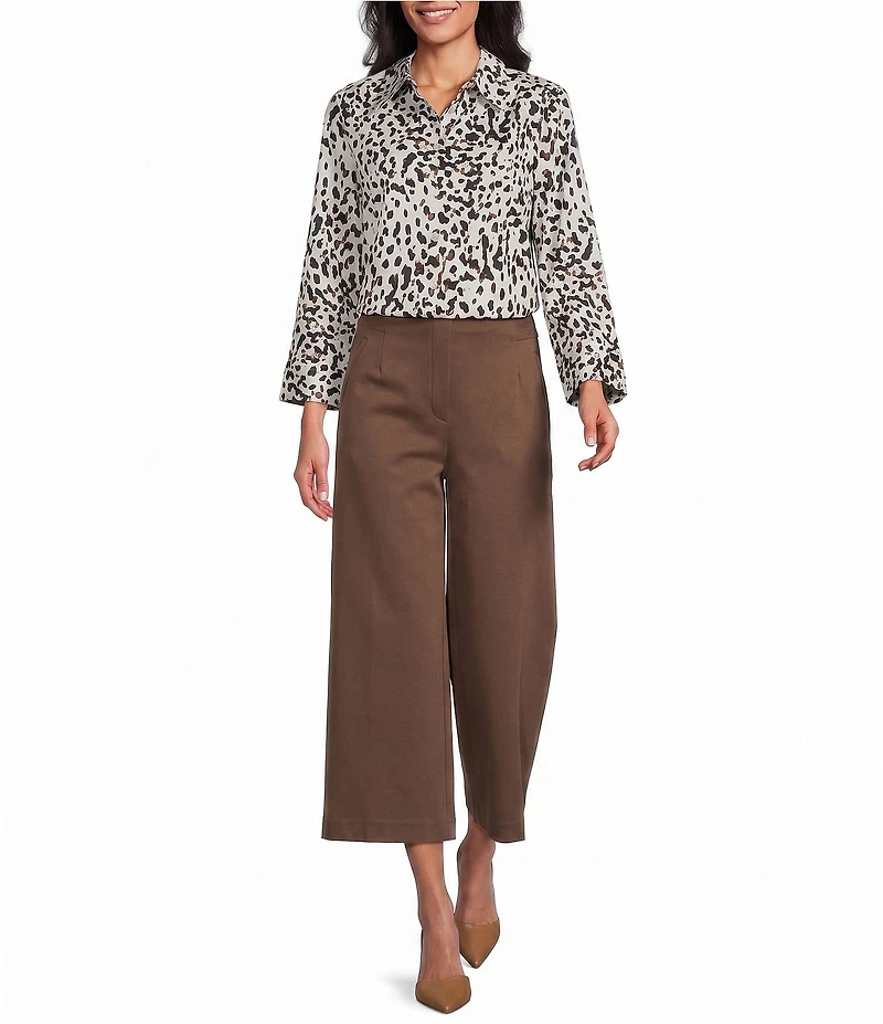 Investments Petite Size Wide Leg Pull-On Twill Crop Pants
