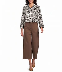 Investments Petite Size Wide Leg Pull-On Twill Crop Pants