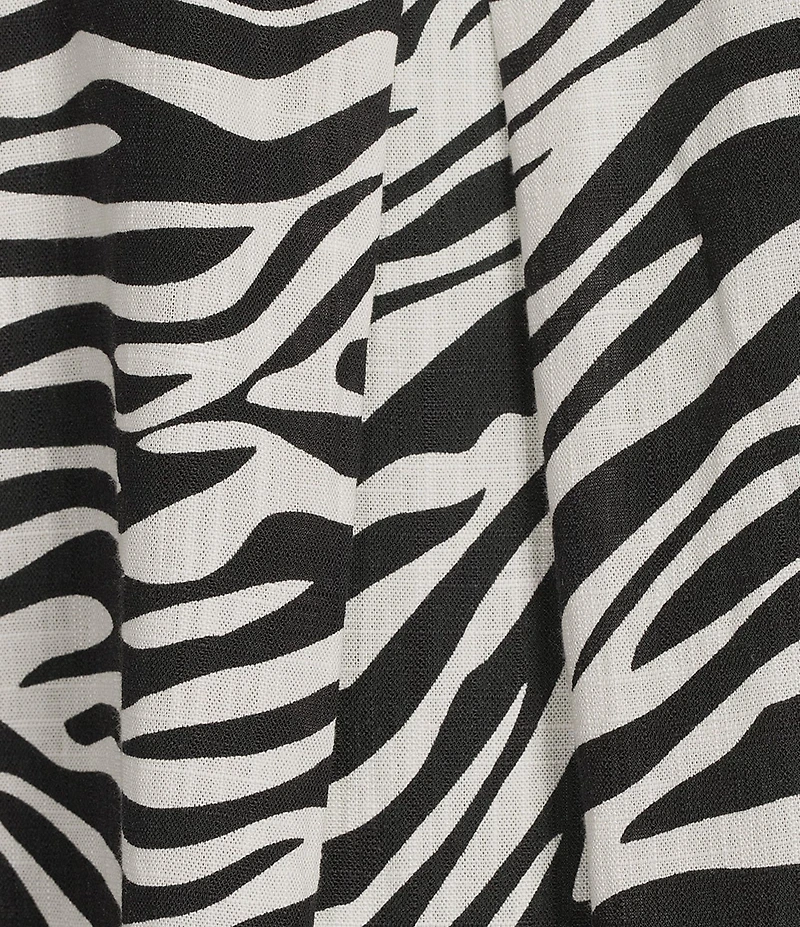 Investments Petite Size Zebra Print 3/4 Sleeve Split V-Neck Button Shirt