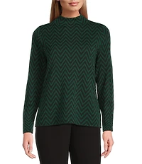 Investments Petite Size Zig-Zag Mock Neck Pullover Long Sleeves Top