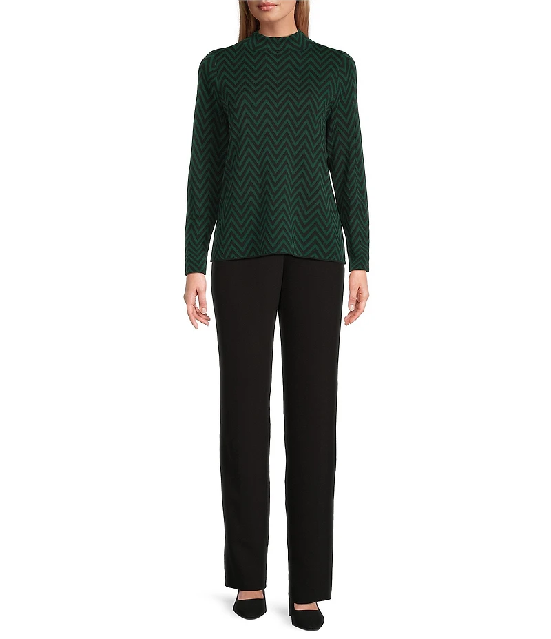 Investments Petite Size Zig-Zag Mock Neck Pullover Long Sleeves Top