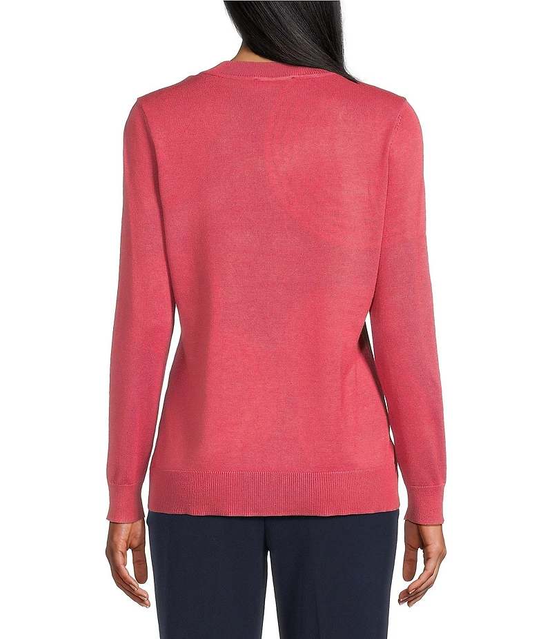Investments Petite Size Solid Long Sleeve V-Neck Pullover Top
