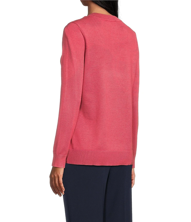 Investments Petite Size Solid Long Sleeve V-Neck Pullover Top