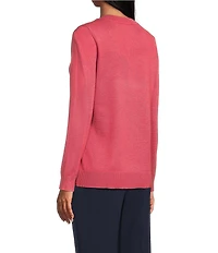 Investments Petite Size Solid Long Sleeve V-Neck Pullover Top