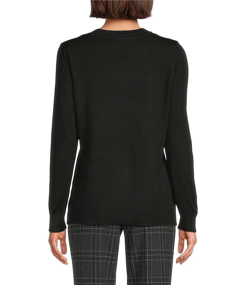 Investments Petite Size Solid Long Sleeve V-Neck Pullover Top