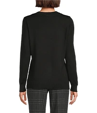 Investments Petite Size Solid Long Sleeve V-Neck Pullover Top