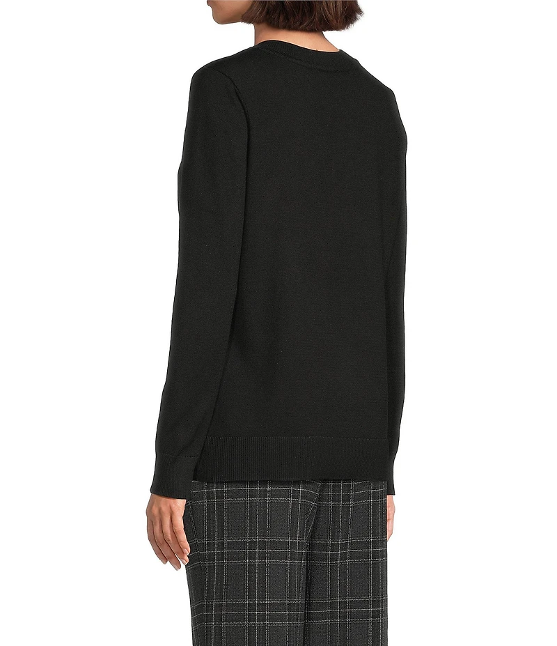 Investments Petite Size Solid Long Sleeve V-Neck Pullover Top