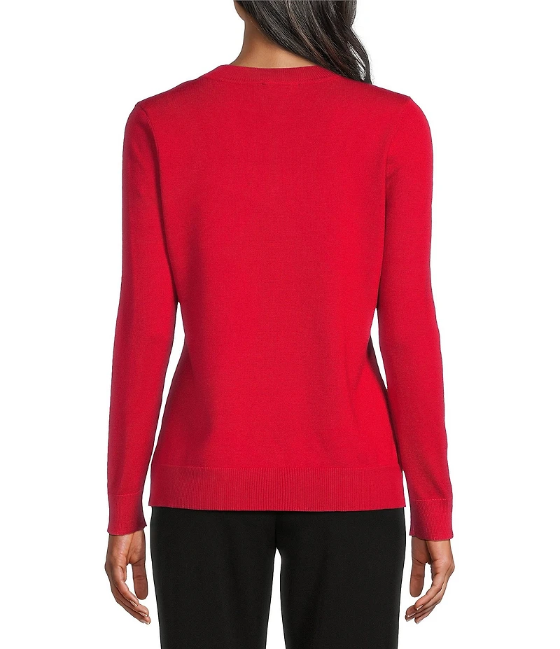 Investments Petite Size Solid Long Sleeve V-Neck Pullover Top