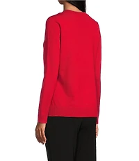 Investments Petite Size Solid Long Sleeve V-Neck Pullover Top