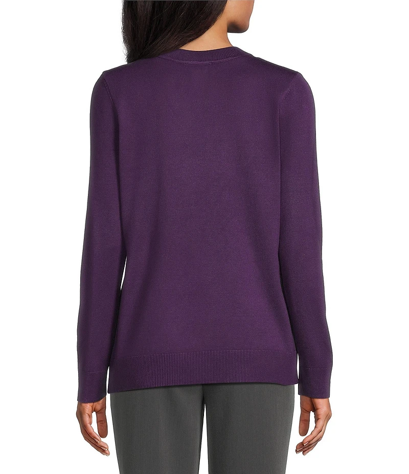 Investments Petite Size Solid Long Sleeve V-Neck Pullover Top