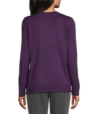 Investments Petite Size Solid Long Sleeve V-Neck Pullover Top