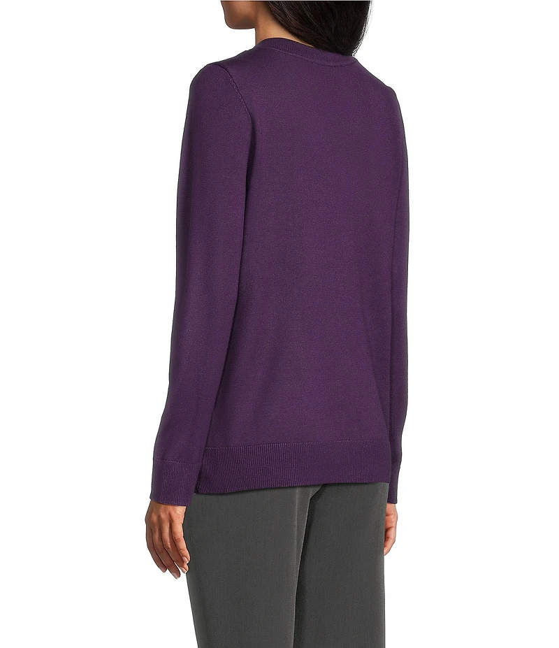 Investments Petite Size Solid Long Sleeve V-Neck Pullover Top