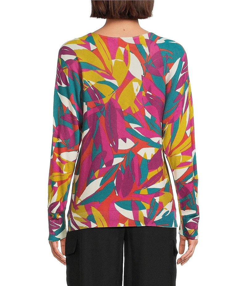 Investments Petite Stained Leaves Long Sleeve Boat Neck Pullover Sweater