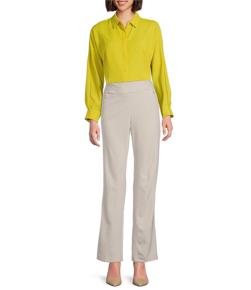 Investments Petite Taupe Herringbone PARK AVE fit Pull-On Straight Leg Pants