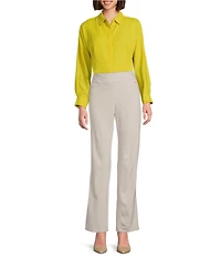 Investments Petite Taupe Herringbone PARK AVE fit Pull-On Straight Leg Pants
