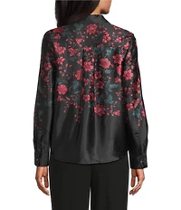 Investments Placed Floral Long Sleeve Point Collar Button Front Top