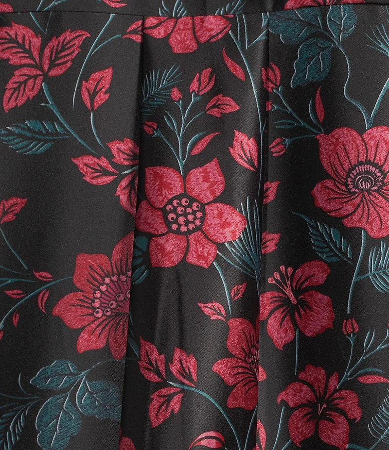 Investments Placed Floral Long Sleeve Point Collar Button Front Top