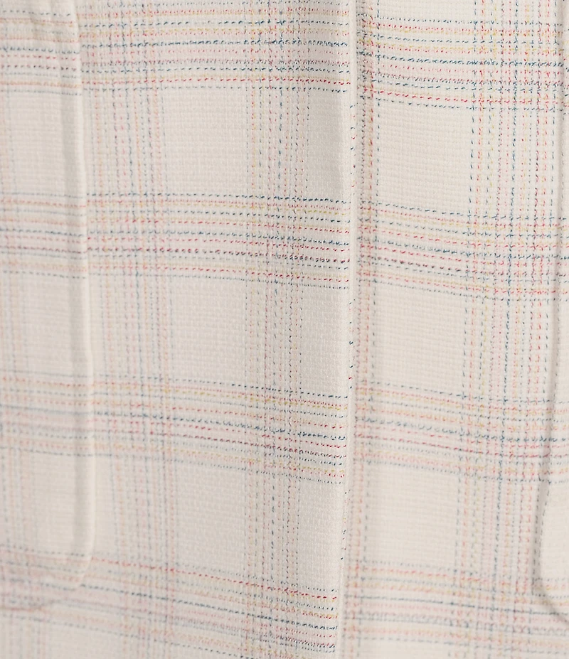 Investments Plaid 3/4 Ruched Sleeve Notch Lapel Lined Button Front Blazer