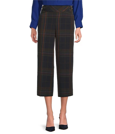 Investments Plaid Park Ave Pull-On Wide Leg Crop Pants