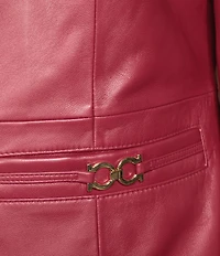 Investments Platinum Suiting Genuine Lamb Leather Stand Collar Zip Front Long Sleeve Jacket