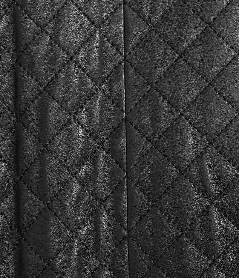 Investments Platinum Suiting Quilted Genuine Lamb Leather Point Collar Button Front Long Sleeve Jacket