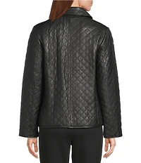 Investments Platinum Suiting Quilted Genuine Lamb Leather Point Collar Button Front Long Sleeve Jacket