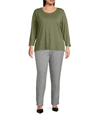 Investments Plus Black/White Cross the 5TH AVE fit Straight Leg Tummy Control Pants