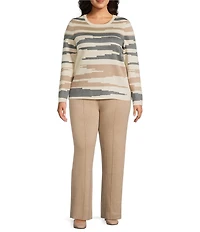 Investments Plus Broken Stripe Long Sleeve Crew Neck Pullover Top