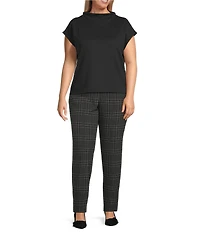 Investments Plus Charcoal Plaid the PARK AVE fit Stretch Front Pocketed Tummy Control Straight Leg Pants