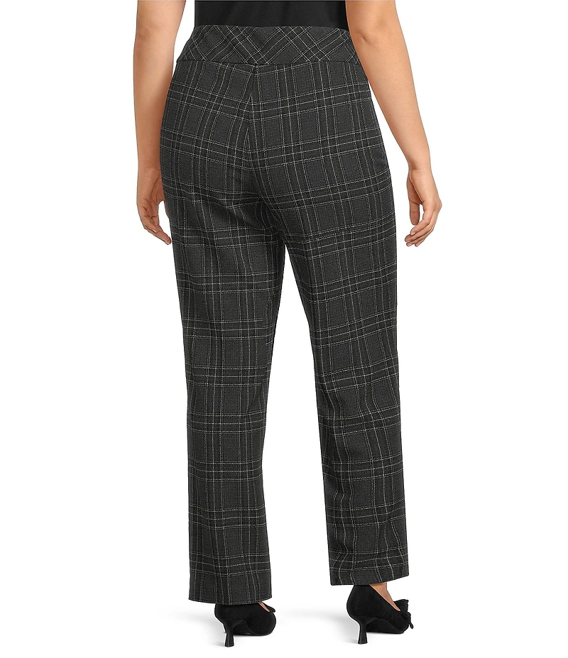 Investments Plus Charcoal Plaid the PARK AVE fit Stretch Front Pocketed Tummy Control Straight Leg Pants