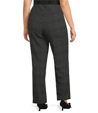 Investments Plus Charcoal Plaid the PARK AVE fit Stretch Front Pocketed Tummy Control Straight Leg Pants